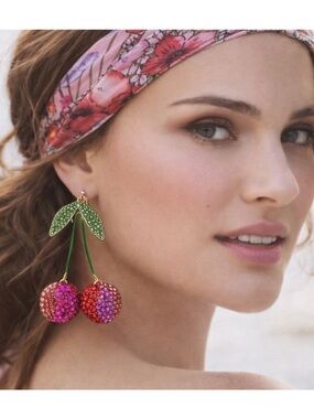 Piper K viral Cherry Statement Dangle Earrings - Pink & Red